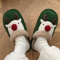 かわいいクリスマスヘラジカ綿スリッパ女性の冬インファッションホームノンスリップカップル豪華な綿の靴男性