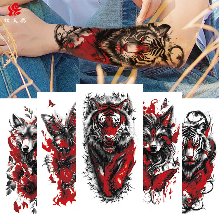 2025 New Photographic Color Changing Tattoo Sticker Waterproof Sweat Outdoor Color Changing Tiger Wolf Animal Temporary Tattoo Sticker