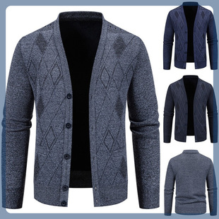 Cross-border Autumn and Winter New Men's Cardigan V-neck Sweater Middle-aged Leisure All-match Knitted Sweater Coat Middle-aged and Elderly