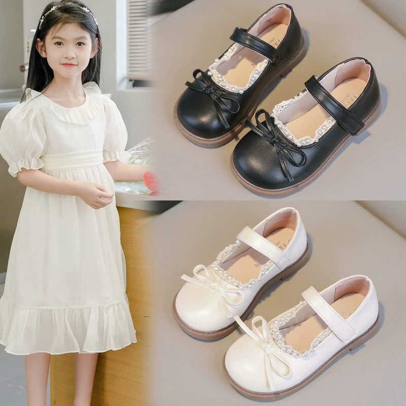 Кожаная обувь для девочек весна и осень 2025 новая черная детская обувь