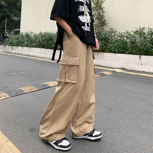 Stylish Retro Multifunctional Straight Leg Work Pants for Men - Spring and Autumn Hip-Hop Streetwear Loose Casual Wide Leg Floor-Length Pants