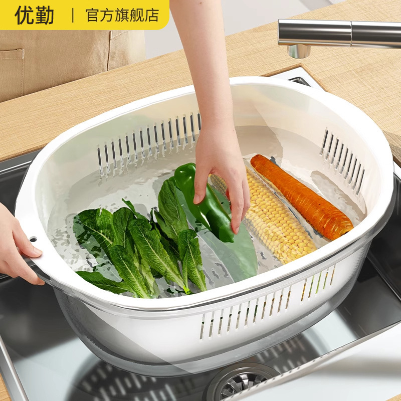 Double-Layer Vegetable Washing Basin with Draining Basket, Eight-Piece Set, Multifunctional Kitchen Household New Model Fruit Tray, Living Room Vegetable Washing Basket Double-Layer Vegetable Washing Basin with Draining Basket, Eight-Piece Set, Multifunctional Kitchen Household New Model Fruit Tray, Living Room Vegetable Washing Basket