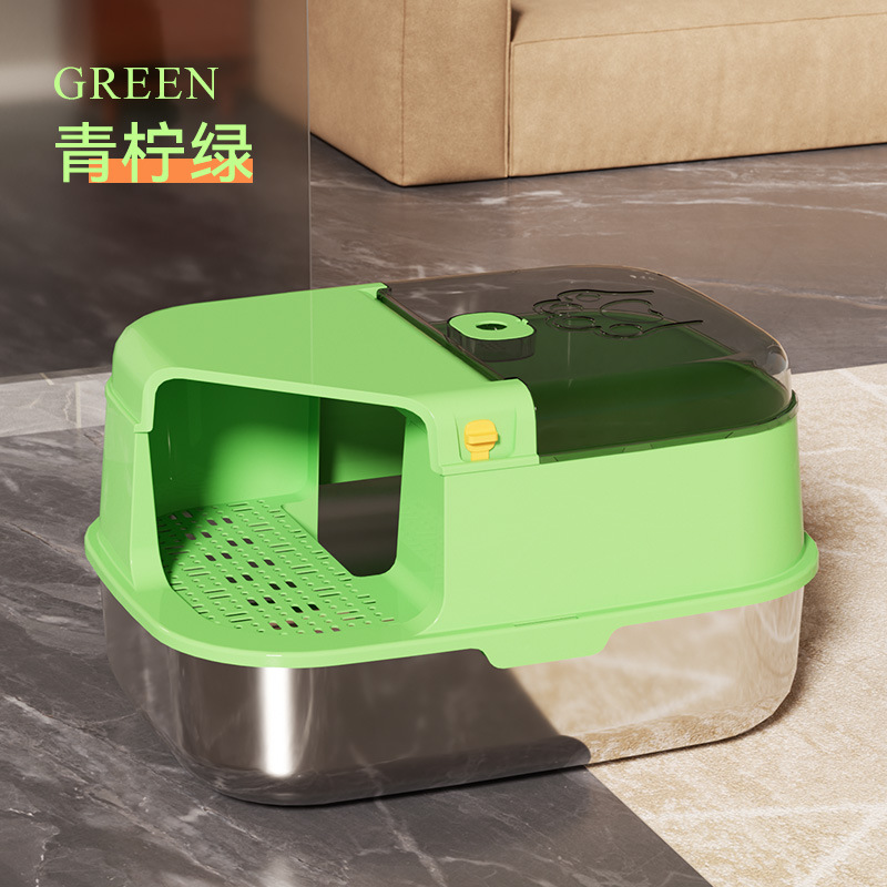 Explosiones transfronterizas de acero inoxidable totalmente cerradas lavabo de arena para gatos super grande anti-spillado desodorante lavabo de arena para gatos tipo pasillo