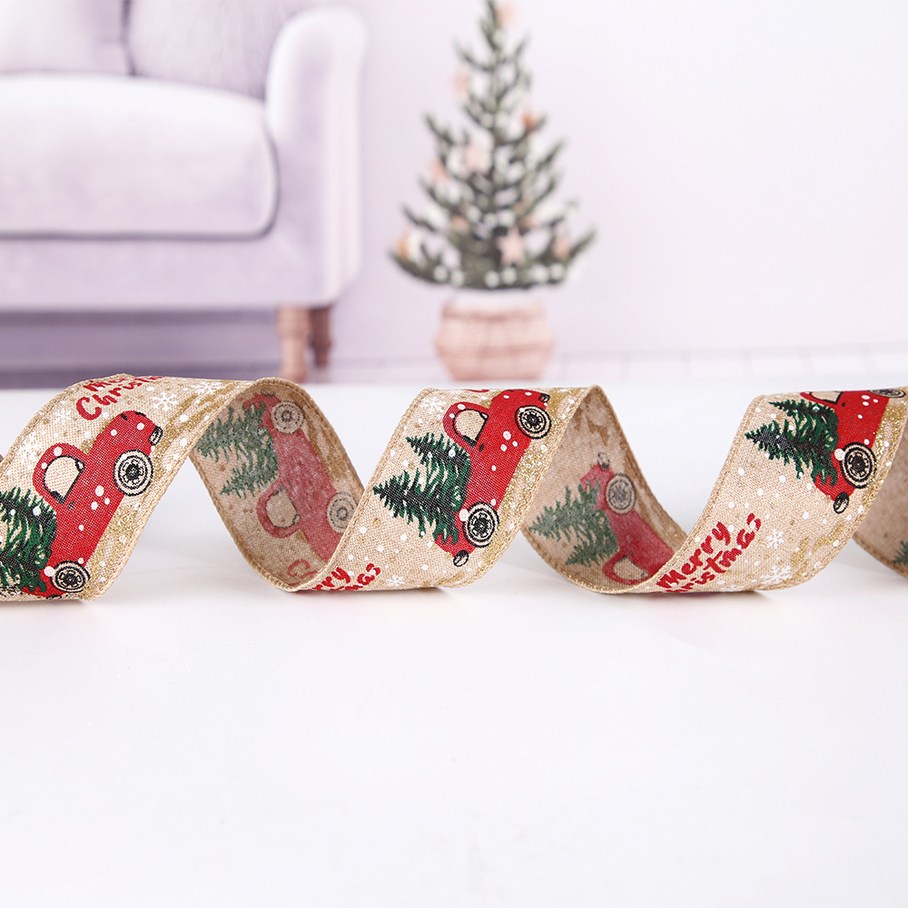 Navidad Nuevo 5M lino fino cinta de Navidad árbol de Navidad guirnalda colgante decorativo Navidad coche impresión cinta