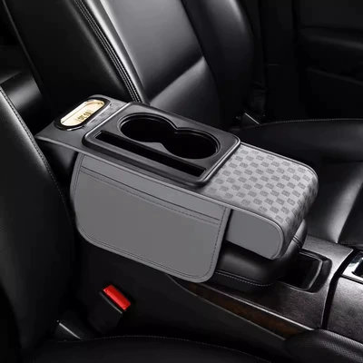 cup holder armrest increased storage — Armrest box pad - three-dimensional-embossed-trumpet-calm-gray