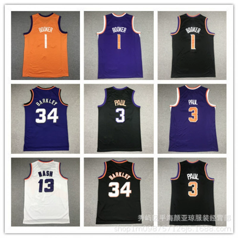 Вышитая баскетбольная форма Suns №3 Павел №1 Букер №13 Нэш экспортная трансграничная баскетбольная форма оптом
