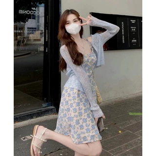 2025春装新款茶歇法式小个子海边吊带仙女碎花连衣裙子甜美出片