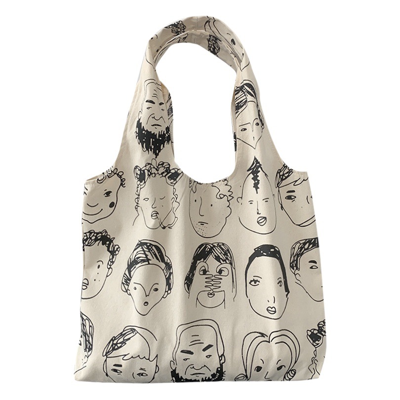 INS diseñador ilustración artística portátil de un solo hombro arte bolsa de lona de gran capacidad mujer estudiante bolsa de verano image 1