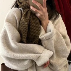 女性用ハイエンドスリムニットカーディガンセーターミッドレングスソリッドカラーレイジースタイル膝上ルーズラージバージョン通勤ジャケット