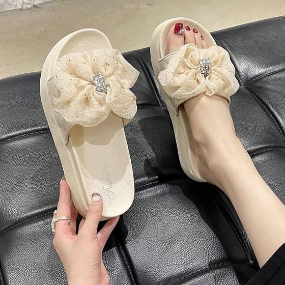 High-end bowknot sandals women's outdoor summer Online popular fashion platform cake heel thick-soled high-rise non-slip beach shoes