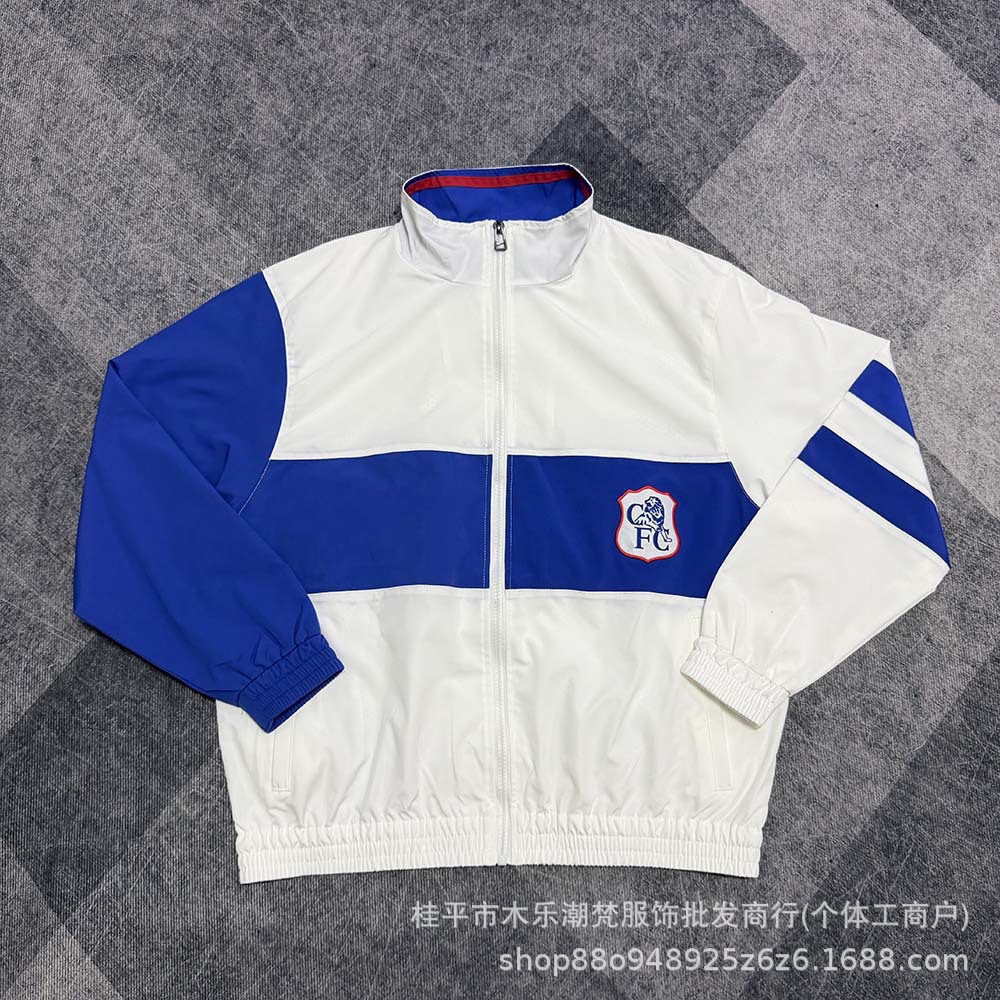 Retro Chelsea White Basketball Windbreaker Casual Sports Football Jacket Long Sleeve Stand Collar Spring/Autumn Export Model