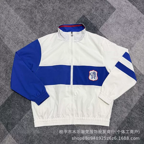 Retro Chelsea White Basketball Windbreaker Casual Sports Football Jacket Long Sleeve Stand Collar Spring/Autumn Export Model