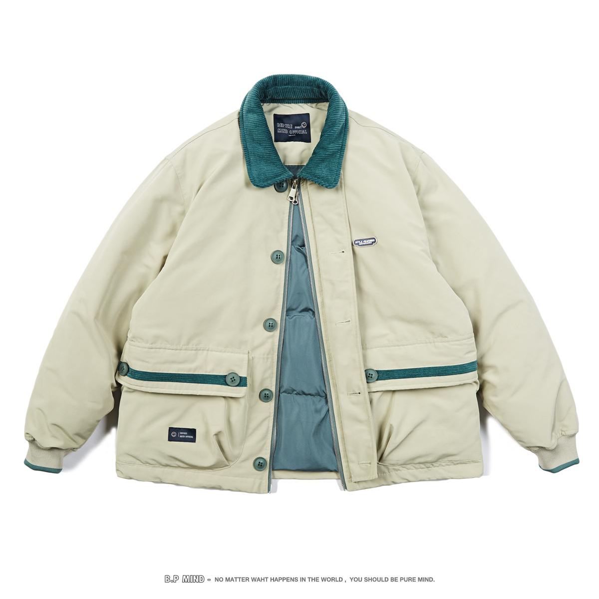 Yidao Vintage21 Winter Japanese Styley Contrast Color Corduroy Collar Down Jacket Men's Youth Warm Duck Down Jacket