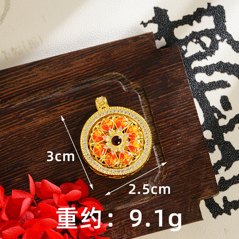 Herencia de oro de arena antigua, brújula de ocho tesoros, collar de bendición, estilo chino hueco, retro, marea nacional, joyería de aleación de cobre al por mayor