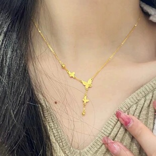 Shuibei Gold Source of Low Labor Costs 5g Gold Ball Bing Necklace Women's 999 Pure Gold Gold Butterfly Necklace
