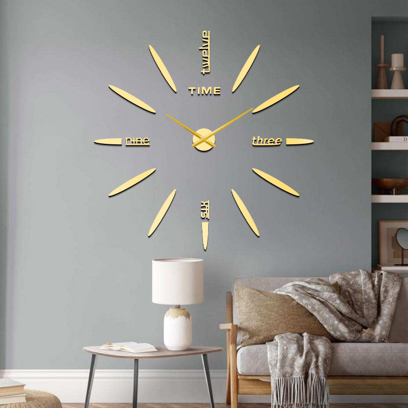 Reloj de pared 3D de lujo ligero, reloj en inglés de alta gama, decoración silenciosa para sala/dormitorio, moda simple