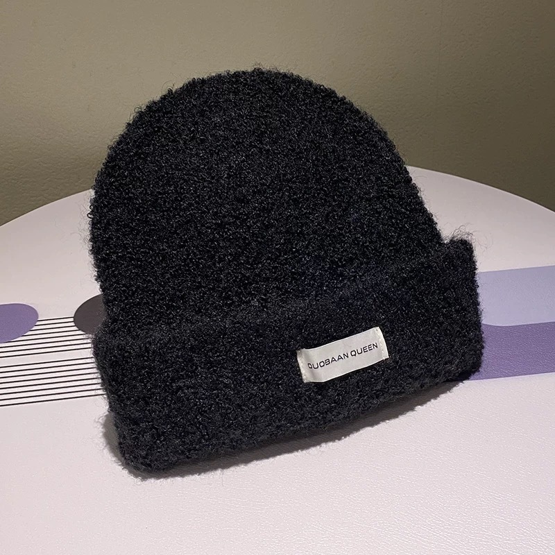 Herbst-Winter-Stil: Warme, gesichtsschlankmachende, kältebeständige Strickmütze für Damen im koreanischen Stil mit Patches. Weicher Pullover._voghion.com