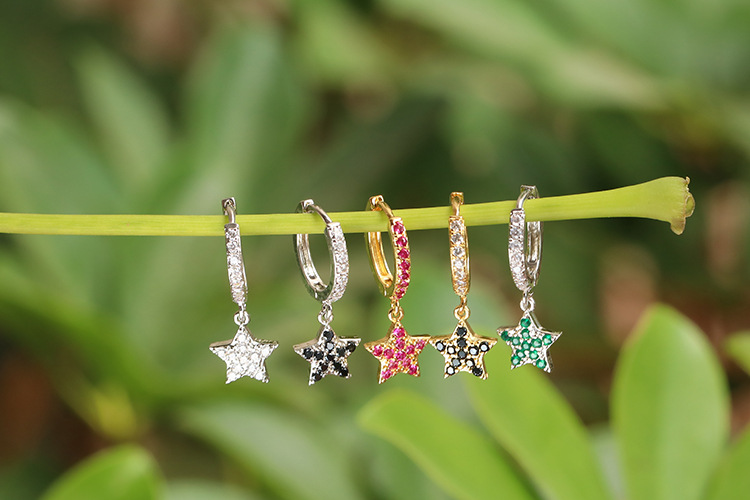 3g Weight Zircon Inlay Material Earrings Classification Housewarming, Anniversary, Business, Wedding, Travel, Birthday, Festival Occasion Fashion New Style Zircon Five-pointed Star Earrings