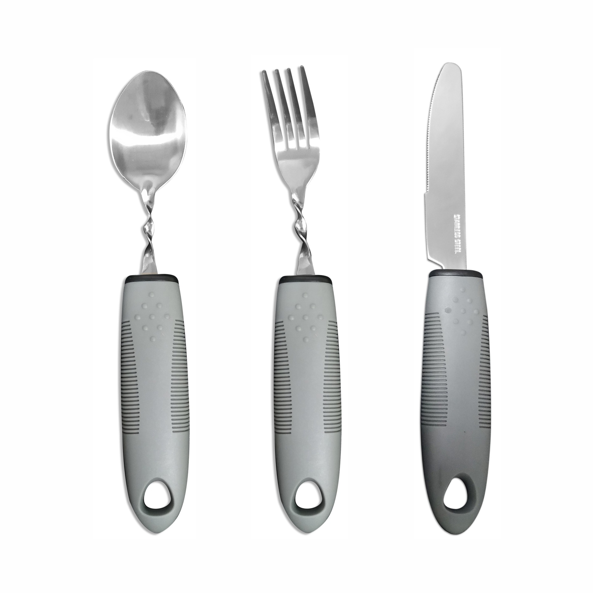 Mango transfronterizo de caucho y plástico de acero inoxidable antivibración, plegable adaptable y doblado para ancianos, vajilla de rehabilitación de alimentos, juego de cuchillos, tenedores y cucharas