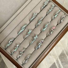 蒂奇原创设计蓝色系对戒组合夜光珐琅蝴蝶戒指月光石纯银情侣指环