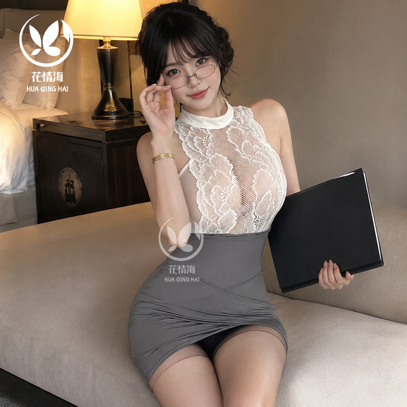 Floral Passion Sexy Lingerie Pure Desire Style Secretary Outfit Romantic Lace Halter Neck Bodycon Dress Uniform Homewear Set A678 Floral Passion Sexy Lingerie Pure Desire Style Secretary Outfit Romantic Lace Halter Neck Bodycon Dress Uniform Homewear Set A678