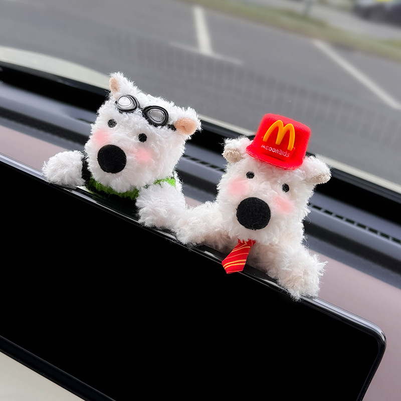 Decoración de coche de West Highland, accesorios de coche, pantalla de control central, muñeca de fiesta, pantalla de visualización de cachorro, linda decoración de pantalla