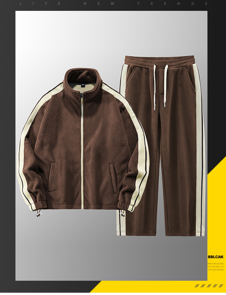 Polar opstaande kraag sweatshirt jas met winterse toevoeging dikke sportpak voor heren, Olympische fleece warme tweedelige set_voghion.com