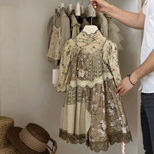 女童连衣裙儿童裙子吊带秋冬装2025新款大童超好看拼接碎花长裙薄