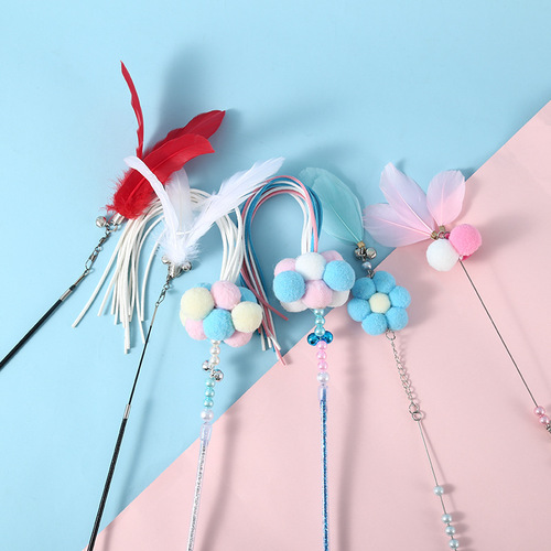 Cross-border hot selling Internet celebrity pet toys fairy cat funny stick feather ball cat toys interactive bell cat toys