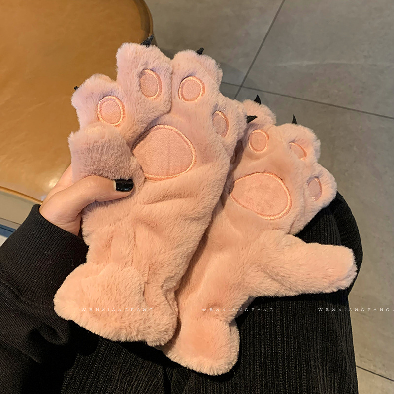 アニメのかわいい熊の掌の猫の爪のぬいぐるみの手袋の女性の首の少女の学生のベルベットの厚い防寒冬の自転車の潮