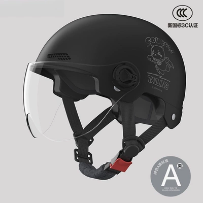 Motosiklet kaskı (dəbilqə) – Half Helmet, Battery Car Safety Helmet - 3c-xuanwu-black-hd-short-lens-new-national-standard-class-a