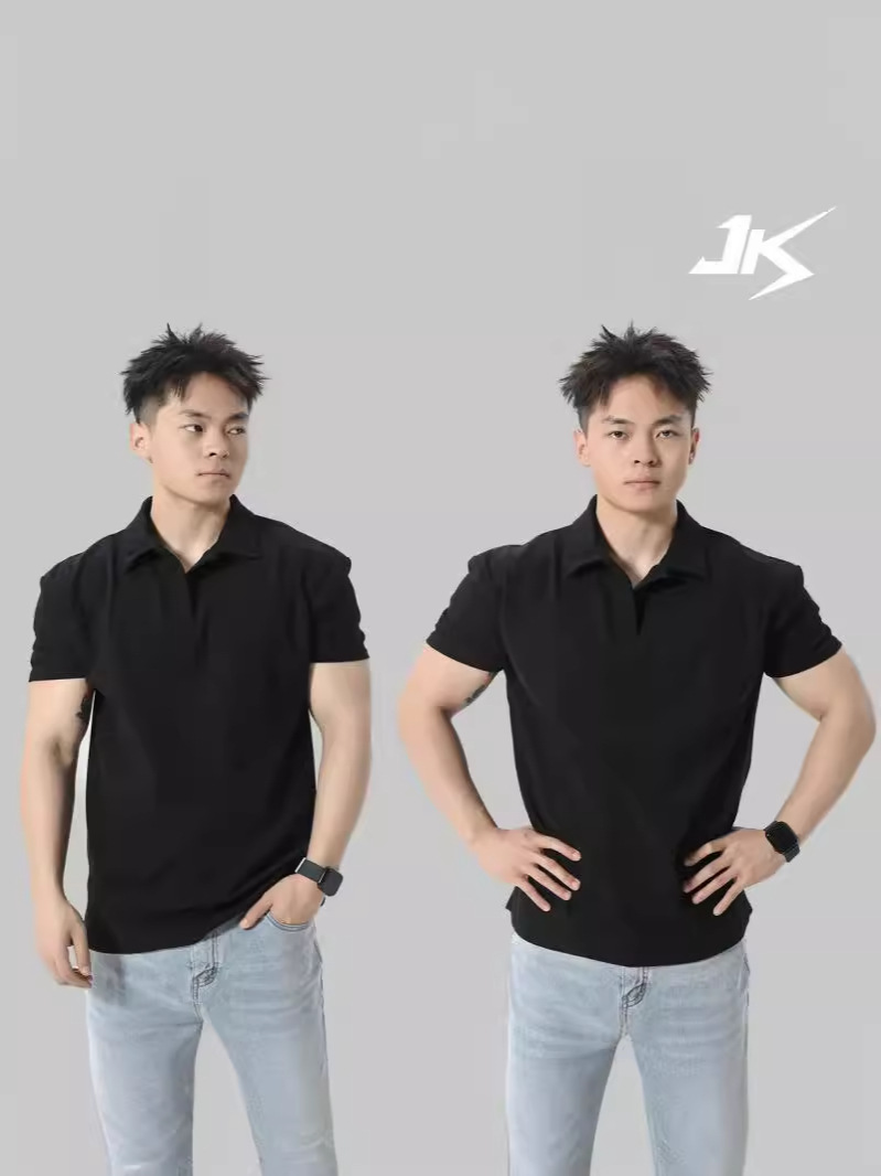 Puños de verano Nuevo polo chino Camisa de manga corta con cuello Henry Camiseta de hombre de fitness deportivo de ocio de alta elasticidad