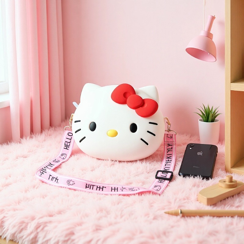Silicone Bag for Women 2026 New Cartoon Phone Bag Single Shoulder Crossbody Bag Cat Head Bag Kt Bag Kidsren's Coin Purse