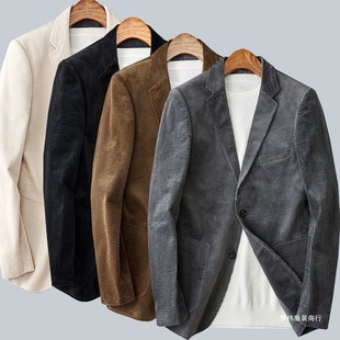 Corduroy Suit Jacket Men's Spring and Autumn New Striped Retro Style Business Slim Handsome Casual Suit Mengwei