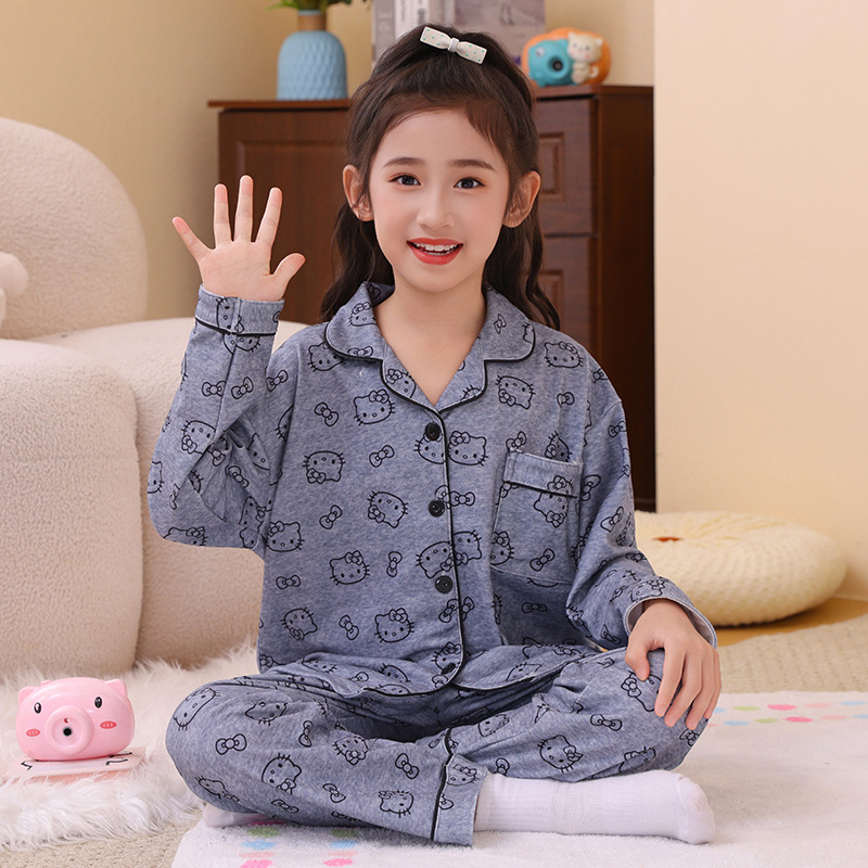 Nuevos pijamas de niños de terciopelo caliente otoño y invierno con solapa ropa para el hogar para niños y niñas lindos set de mangas largas