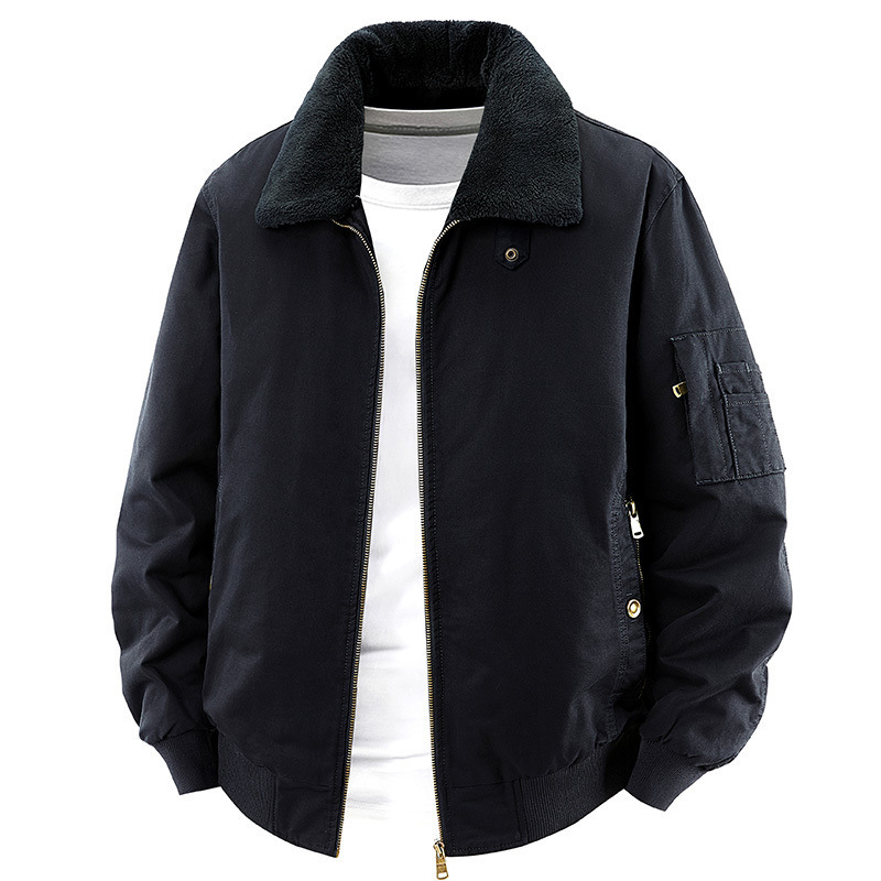 Cross-Border Velvet Jacket Pure Cotton Men's Middle-Aged Cotton Coat Winter Casual Loose Lapel Fur Collar Jacket Men's Dad Wear