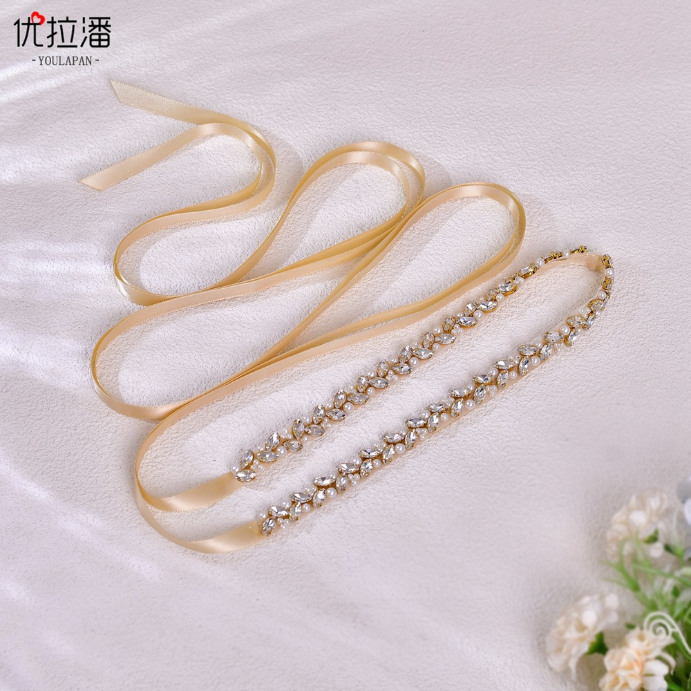Youlapan cinturón nupcial de las mujeres vestido boda decorativo ropa lujo rhinestone perla plata cintura sello decoración S383