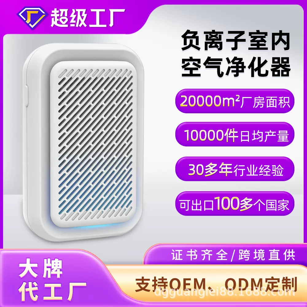 负离子活氧杀菌空气消毒机OEM定制 HEPA滤网直插式空气净化器贴牌