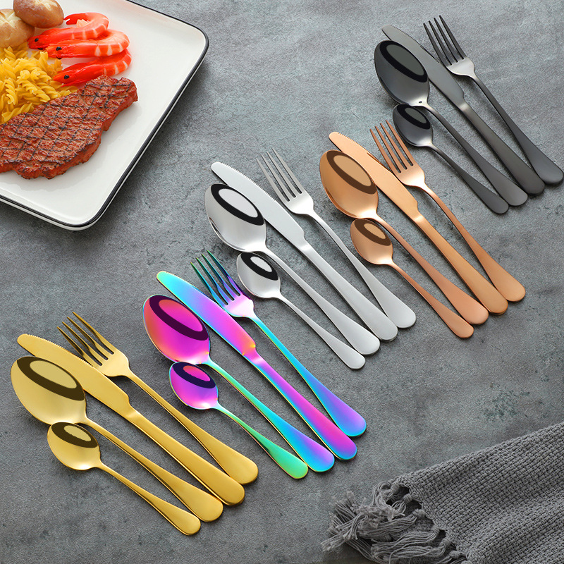 Amazon transfronteriza 1010 vajilla de acero inoxidable conjunto de 24 piezas cuchillo de carne occidental, tenedor y cuchara conjunto completo rack caja de regalo traje