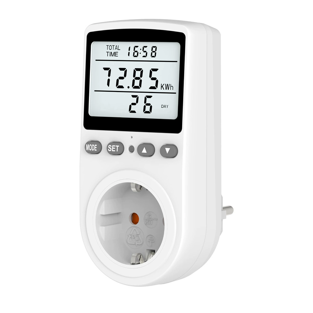 Розетка с измерением потребления электроэнергии и функцией оплаты, стандарт ЕС, с белой/зеленой подсветкой