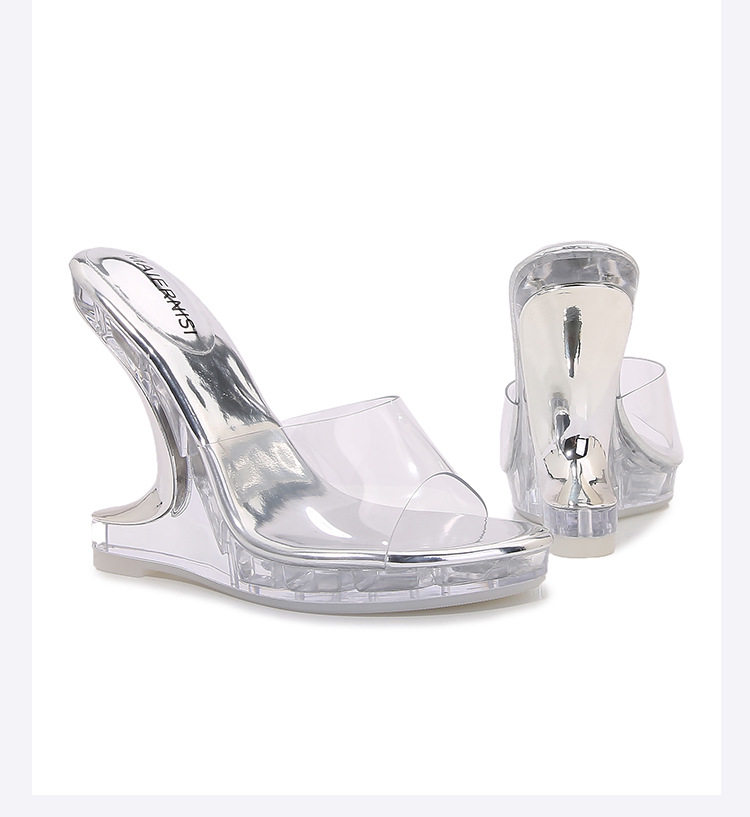 Giày sandal cao gót nữ trong suốt pha lê hở mũi gót nhọn — bạc, màu đỏ, trắng, đen chi tiết 37