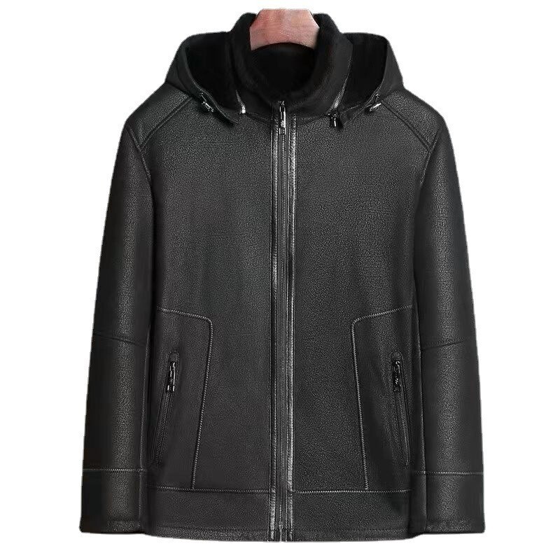 Genuine Leather and Fur Integrated Men's Jacket, Lambswool Biker Jacket, Shearling Coat, Winter Wool Lining