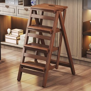 Solid Wood Ladder Stool Multi-function Household Foldable Ladder Chair Indoor Ladder Chair Dual-use Three-step Stair Climb Pedal