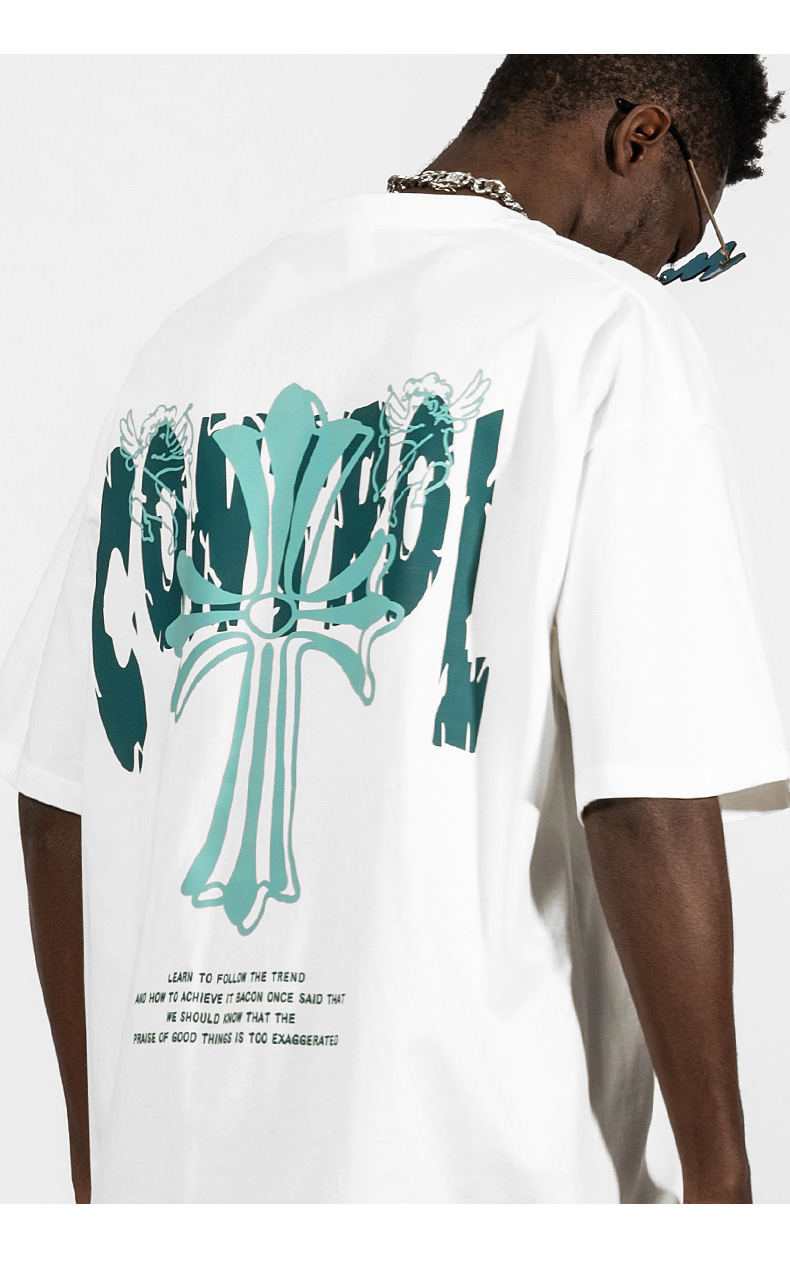 Camiseta masculina com estampa cruzada American Street 220gt, manga curta, tamanho solto, moda hip hop, estilo casal_voghion.com