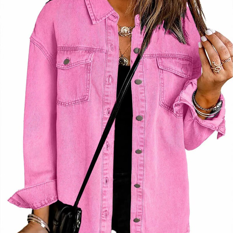 Cross-Border New Style Washed Denim Shirt Jacket for Women European and American Autumn and Winter Personalized Street Style Frayed Hem Jacket for Women