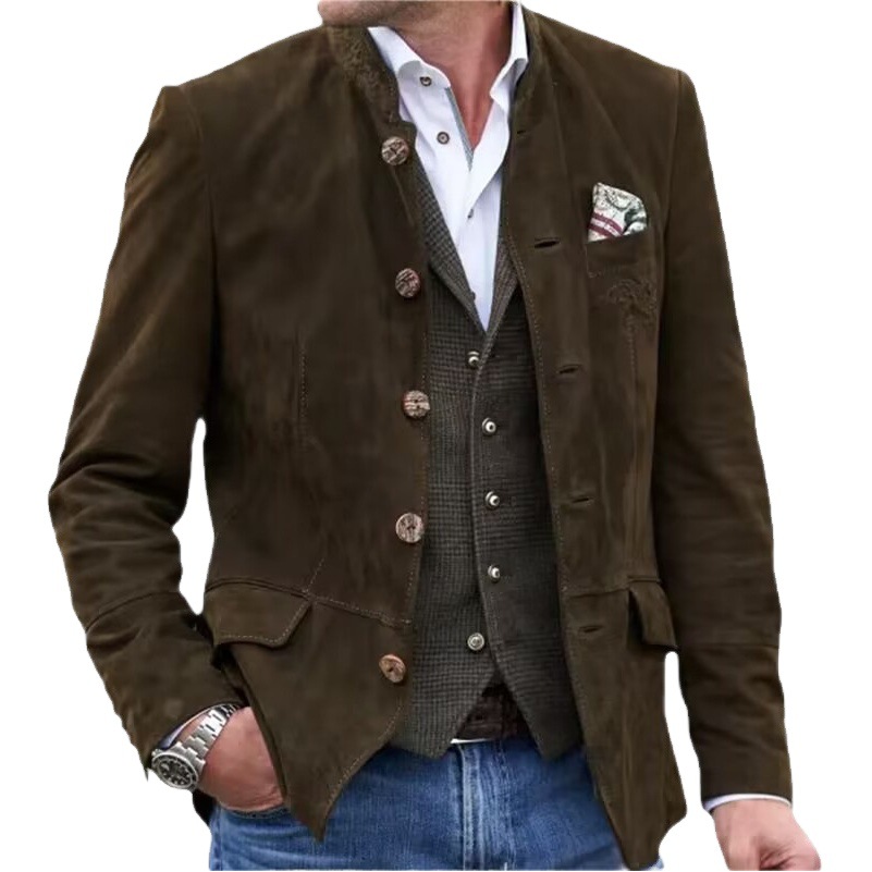 2024 transfronteriza de Europa y América estación independiente Amazon nueva chaqueta de gamuza Botón de cuello alto chaqueta casual de los hombres