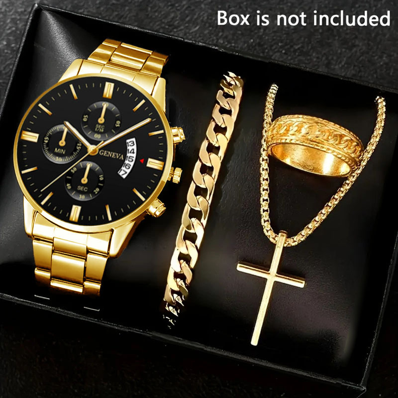 Cross-Border Popular Men's Watch Set, High-End Men's Business Watch, Fashionable Calendar, Luminous Quartz Watch