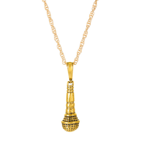 New Stereo Microphone Necklace for Men and Women, Punk Hip-Hop Alloy Microphone Pendant Lock Chain, European and American Necklace