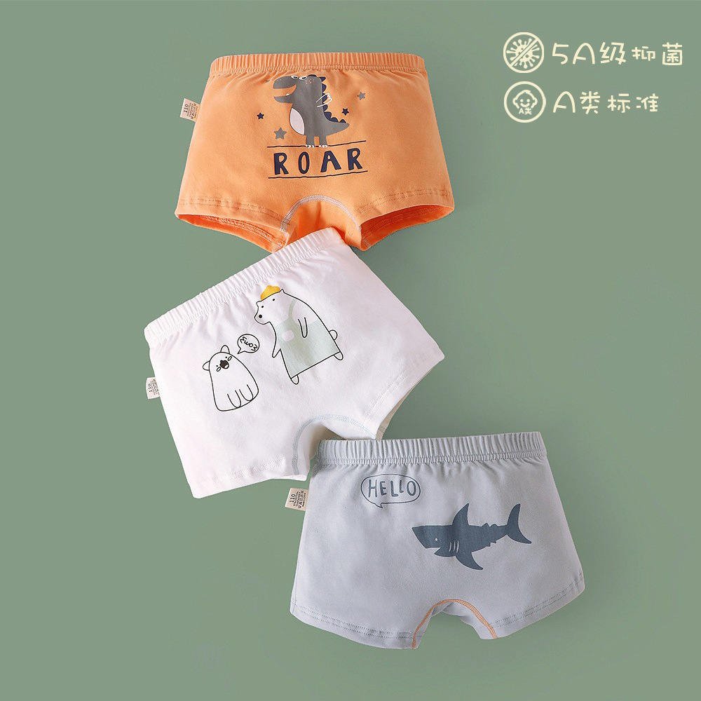 Korean Style Pure Cotton Children's Underwear Cartoon Dinosaur Boys' Boxer Briefs Summer Antibacterial Boys' Boxer Briefs
