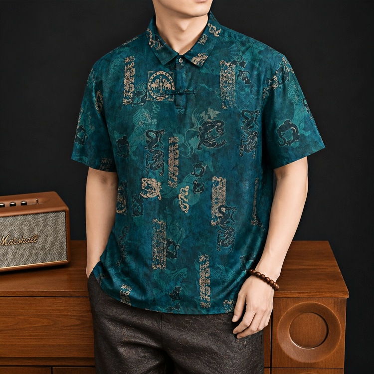 Áo polo nam tay ngắn lụa tơ tằm Mulberry Silk hai mặt cổ bẻ — Xanh da trời8898 chi tiết 1
